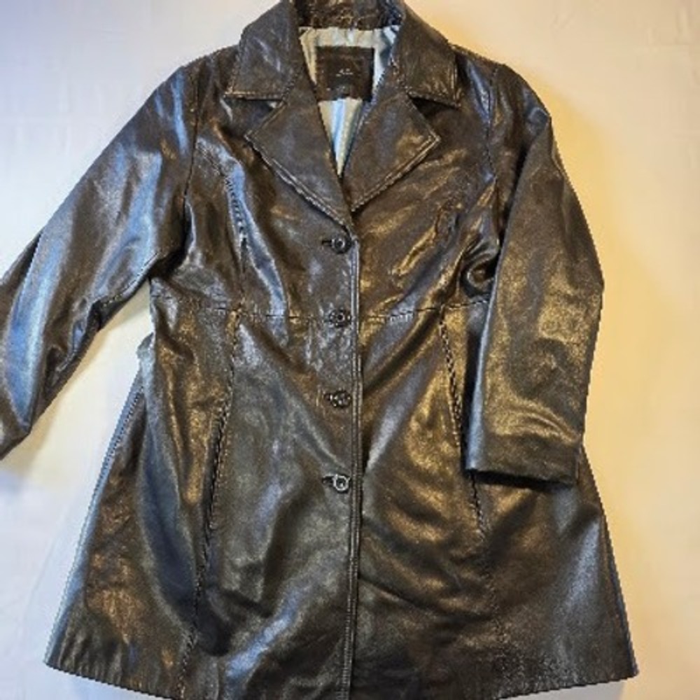 Apt 9 Womens XL Black Lambskin Leather Jacket Button Front Mid Length Coat